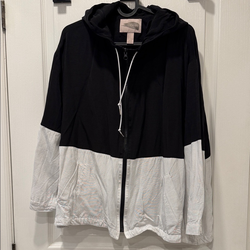 Black and White Loose Flowy Hooded Jacket